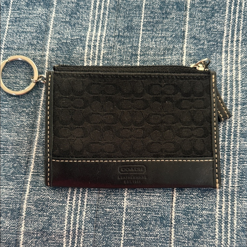 Coach Black Signature Card Holder with Keychain